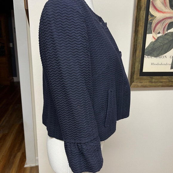 Ann Taylor Navy Jacket, EUC, sz 0, P-P 18”,
No pulls, long sleeve flair hem - Picture 8 of 9
